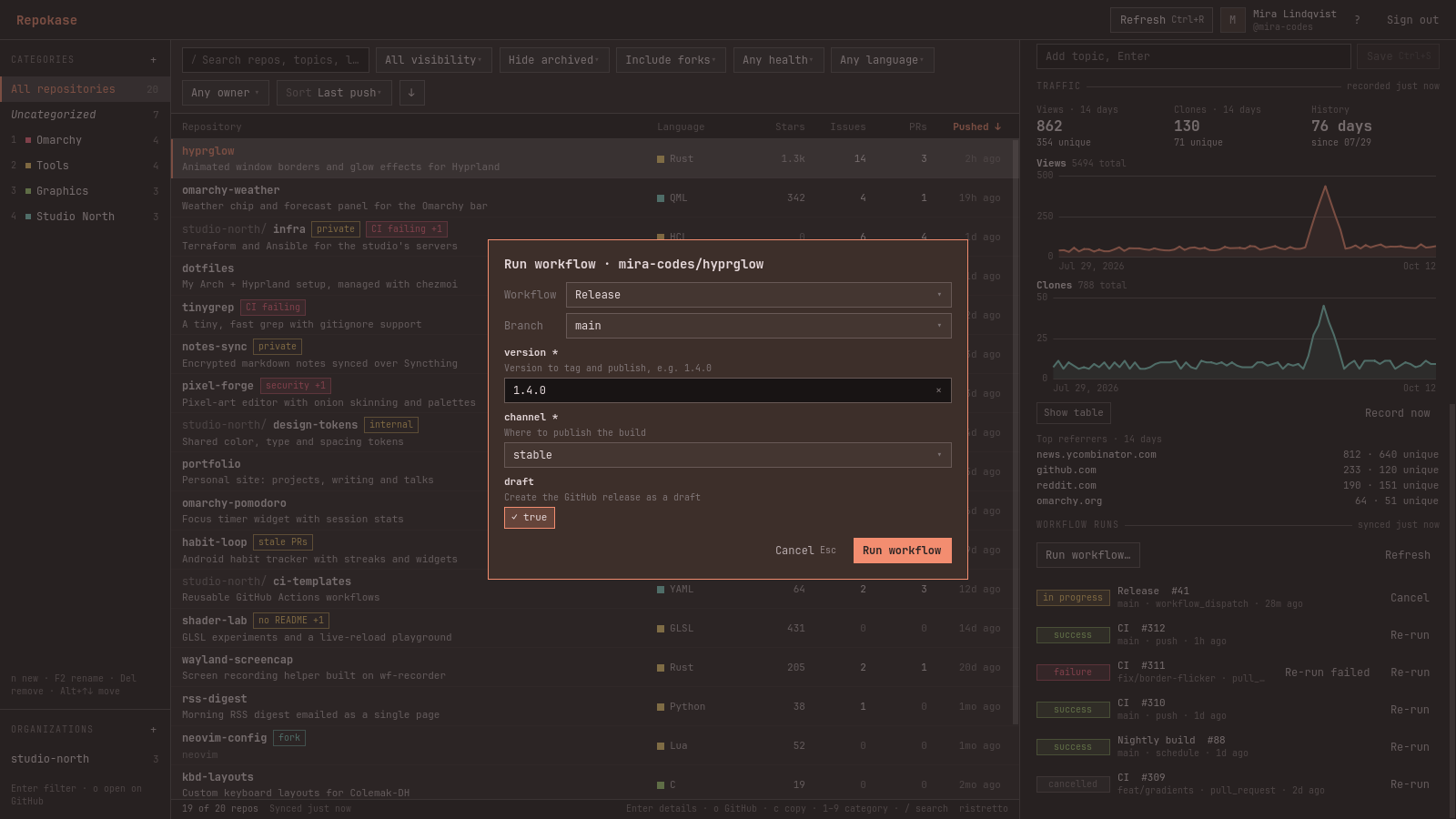 Run workflow dialog with version, channel and draft inputs
